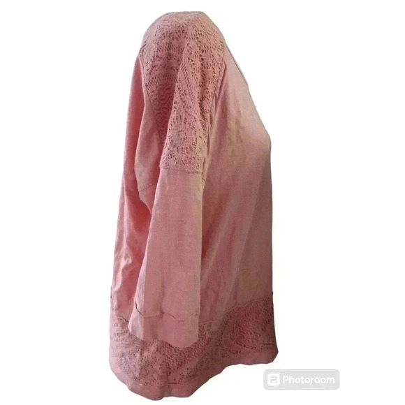 Chicos Tabitha Crochet Mesh Detail Top Peach 3/4 Sleeves Size 2 (US 12 Large) - Picture 3 of 7